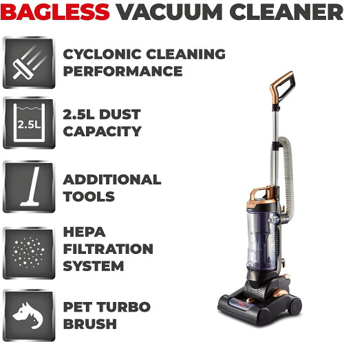 Tower T108000BLGPET RXP30PET Bagless Upright Vacuum Cleaner, Rose Gold
