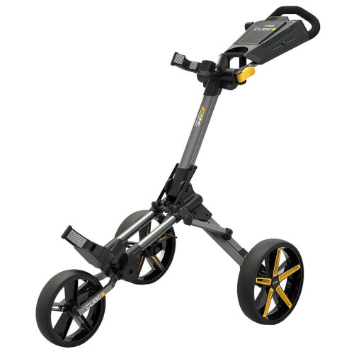 (Gun Metal/Blue) Powakaddy Golf CUBE Cart 3 Wheel Pull / Push Golf Trolley 2