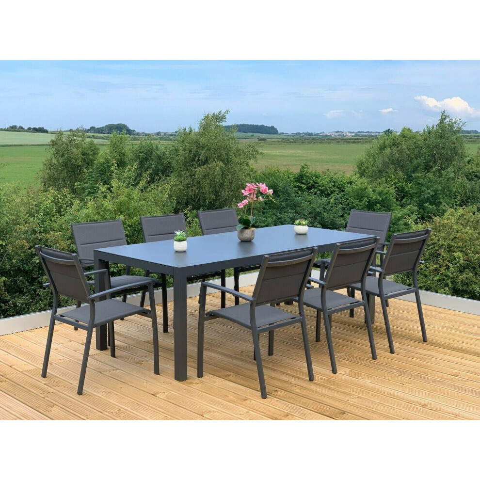 (Sydney 8 Seats) GSD Sydney Aluminum Dining Sets w/Textured Glass