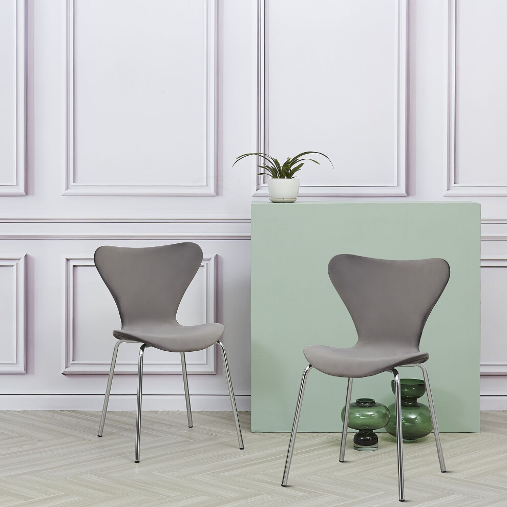 (Grey Seat/Silver Legs) 2x Herschel Velvet Dining Chairs Stackable Chair-image-OPC-P8JTPQF-NEW