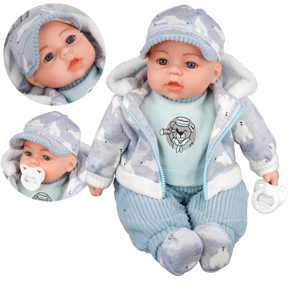 (Grey with cap) The Magic Toy Shop 18" Lifelike Large Soft Bodied Baby Doll Girl Boy Toy With Dummy & Sounds