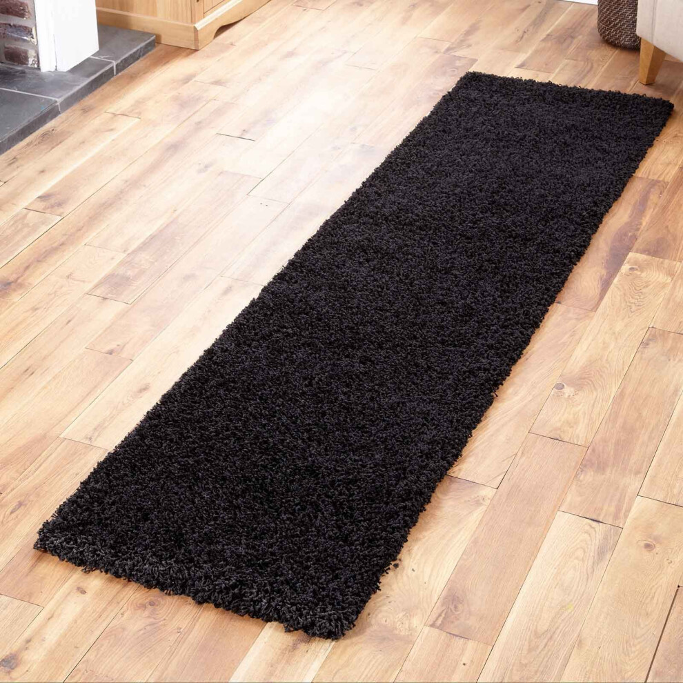 (60x230cm) MODERN THICK LARGE BLACK SHAGGY CIRCLE ROUND RUG RUNNER