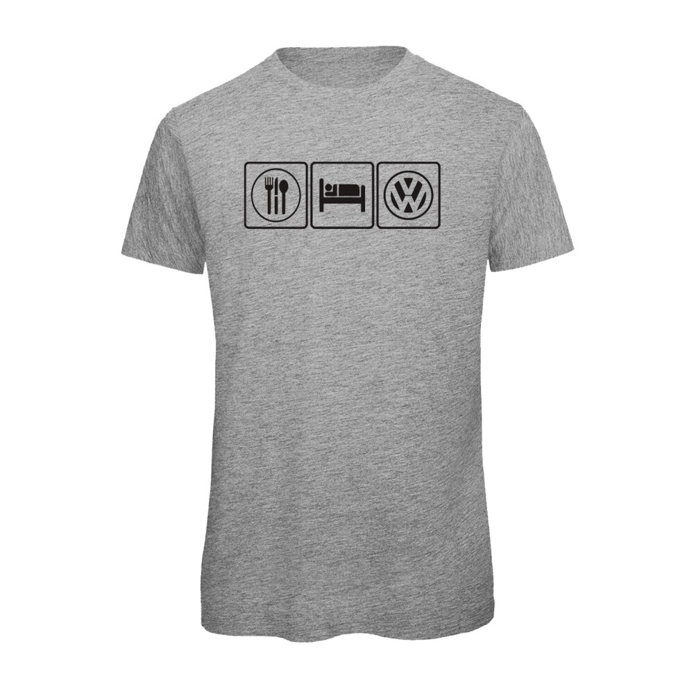 (Sport Grey, L) Eat, Sleep, Vw Camper Campervan Graphic 100% Organic Very High Quality T-shirt, Gift Boxed  Perfect Christmas, Birthday Gift