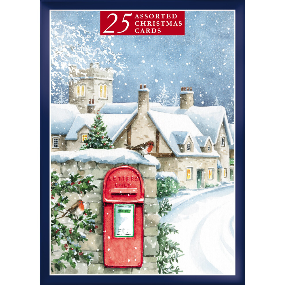 Bumper Box of 25 Assorted Christmas Cards In Different Designs Boxed Xmas