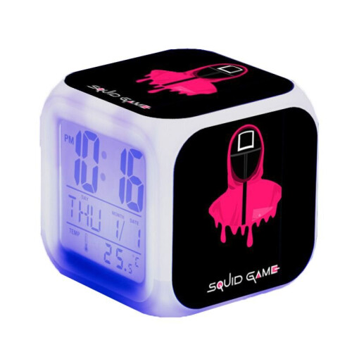 (4) Squid Game LED Alarm Clock Multi-Function 7 Color Change Digital Luminous Gift