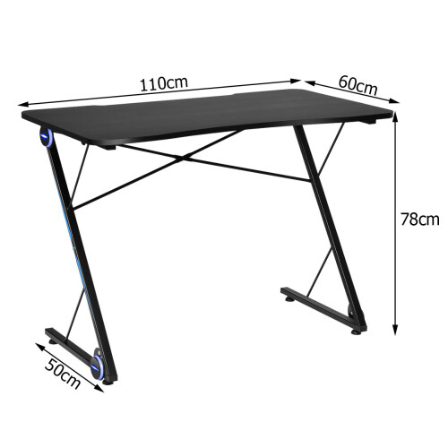 Costway Z-Shape Computer Desk Workstation w/ LED Lights & Carbon Fibre Surface 2