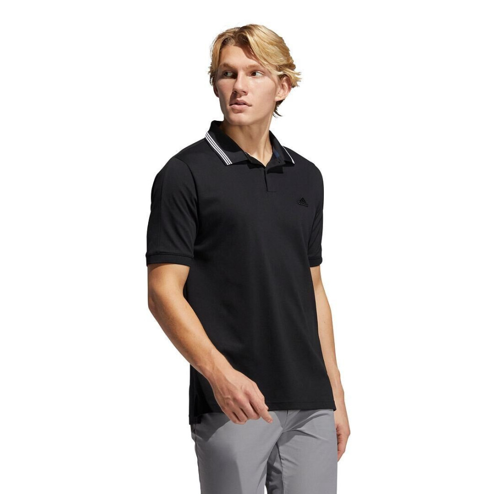 (Black/White) ADIDAS Golf Mens GO-TO Primegreen Pique 4-Way Stretch Durable Golf Polo Shirt