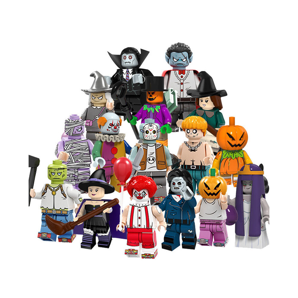 16PCS Halloween Vampire Pumpkin Man Puzzle Assembled Building Block Minifigure Toys