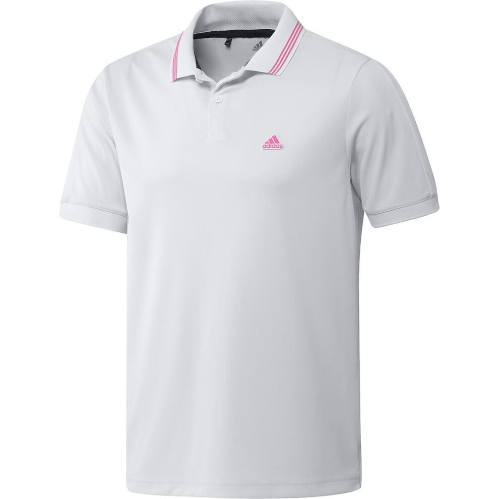 (White/Screaming Pink) ADIDAS Golf Mens GO-TO Primegreen Pique 4-Way Stretch Durable Golf Polo Shirt