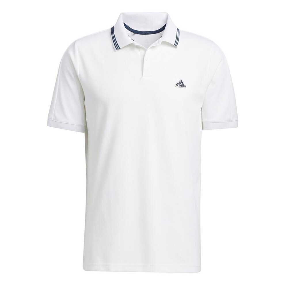 (White/Crew Navy) ADIDAS Golf Mens GO-TO Primegreen Pique 4-Way Stretch Durable Golf Polo Shirt