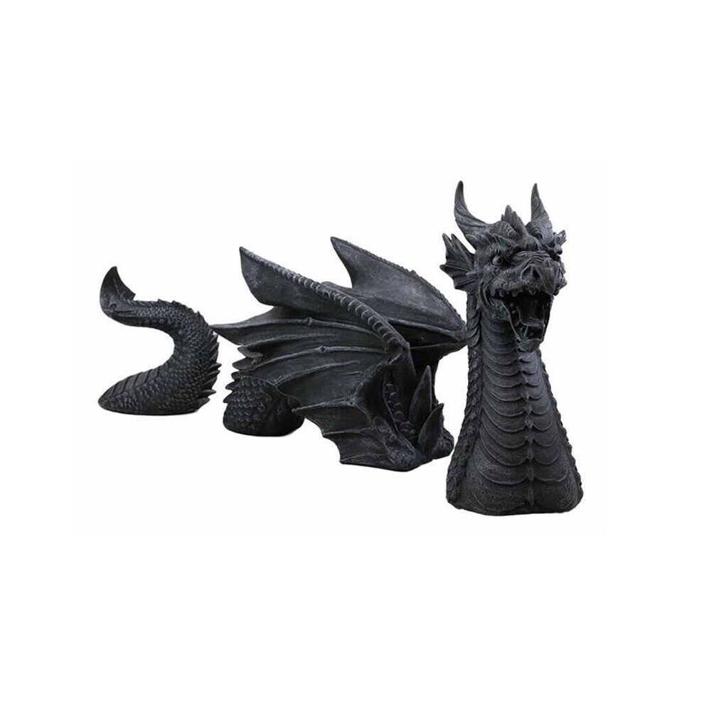 (Black) Dragon Garden Statue Segmented Gothic Sculptures Pond Backyard Outdoor Decor