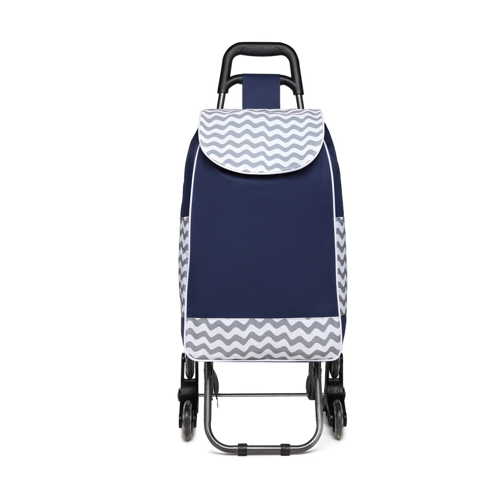 (Blue) Kono 6 Wheel Push Shopping Trolley