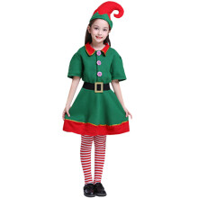 (Niñas, 4-5 años) Disfraz de duende - Conjunto familiar de cosplay para adultos y niños - Disfraces navideños y para fiestas de ayudante de Santa