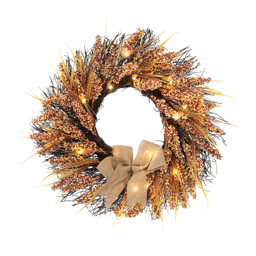 50cm Artificial Autumn Harvest Wreath Wheat Garland Halloween Thanksgiving Christmas