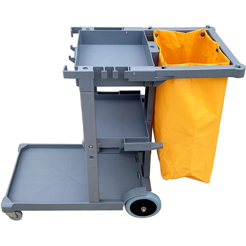 Tdbs The Dustpan And Brush Store Grey Commercial Cleaning Trolley, 3 Shelves Multipurpose Janitorial Cart With Large Capacity Removable Waste Bag - Image 2