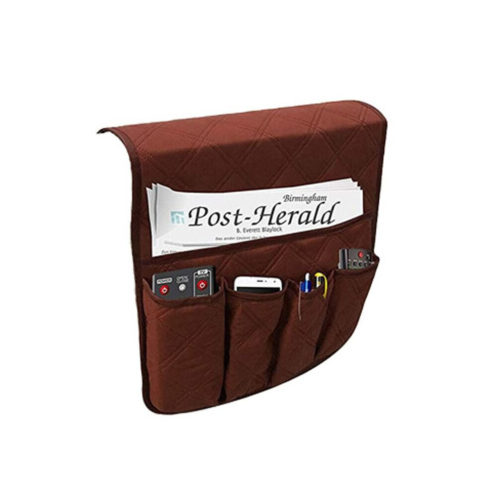 (Coffee) 5 Pocket Sofa Chair Arm Rest Organiser Tray Armchair Caddy Storage Holder