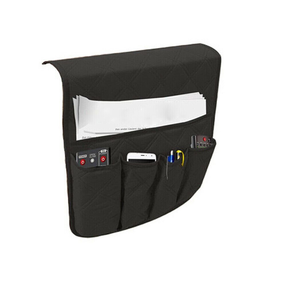 (Black) 5 Pocket Sofa Chair Arm Rest Organiser Tray Armchair Caddy Storage Holder