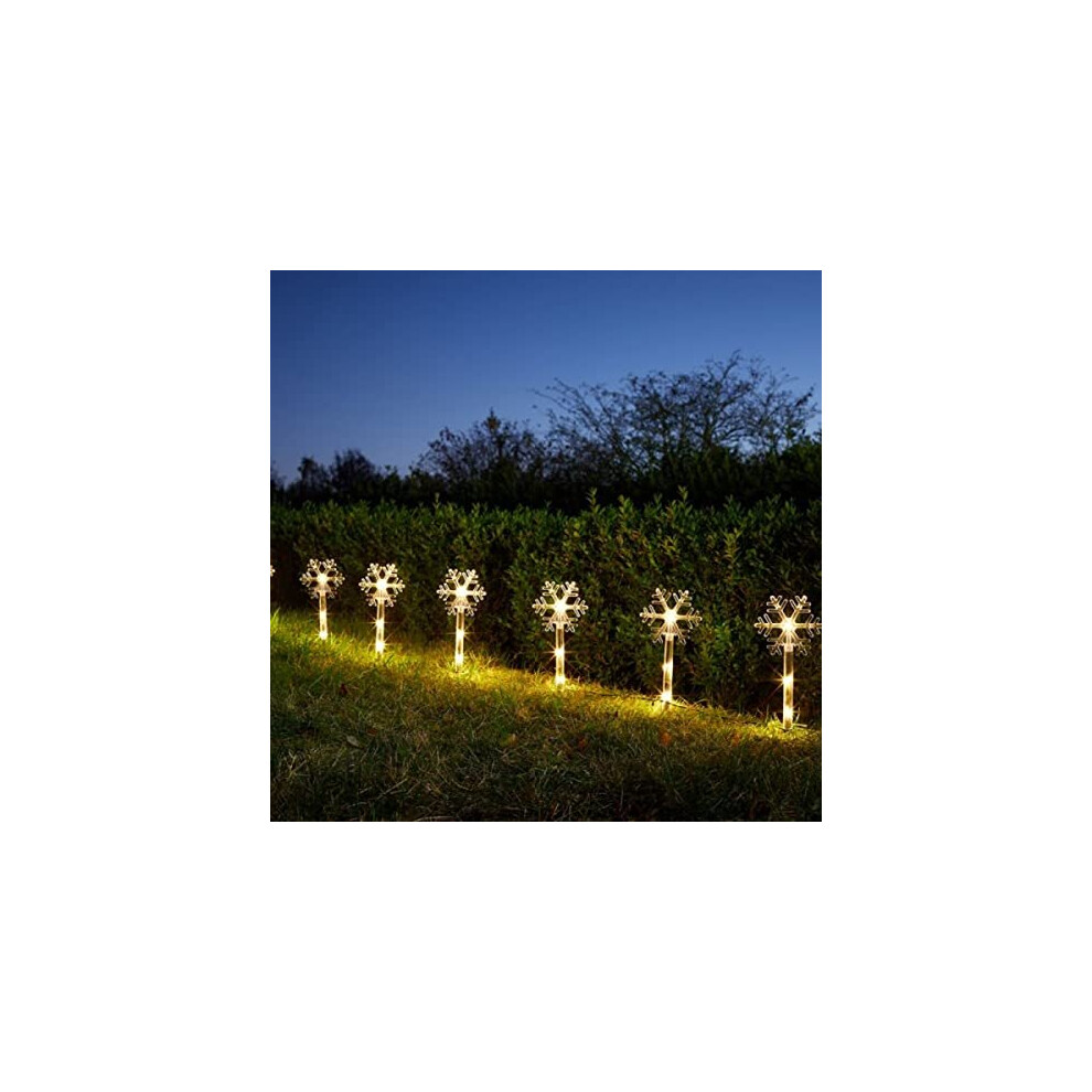 Set of 8 Snowflake DÃ©cor Stakes Light Up 35cm Garden Path 24 LEDs