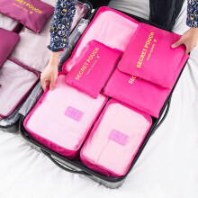 (Rose Red) 6Pcs Waterproof Travel Clothes Storage Bags Luggage Organizer Pouch Packing Cube