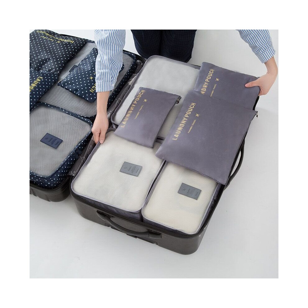 (Gray) 6Pcs Waterproof Travel Clothes Storage Bags Luggage Organizer Pouch Packing Cube