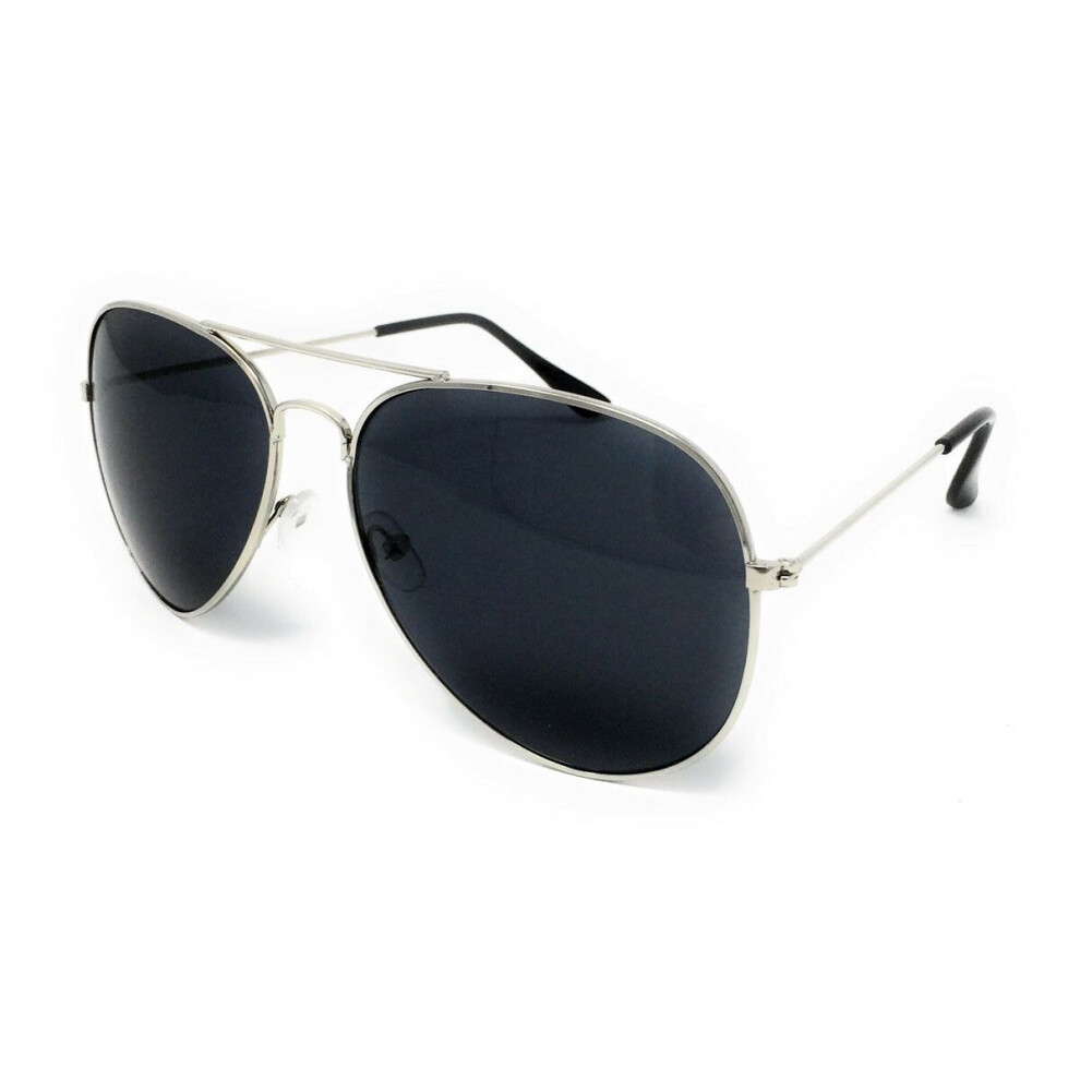 (Silver Frame Black Lens) Metal Frame Classic Sunglasses Mens Ladies Womens Vintage Retro Mirrored Black