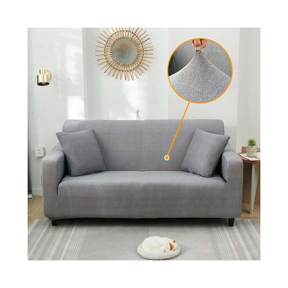(Light Grey, 1-Seater) 1/2/3/4 seat solid color sofa cover L-shaped universal sofa cover elastic cushion cover