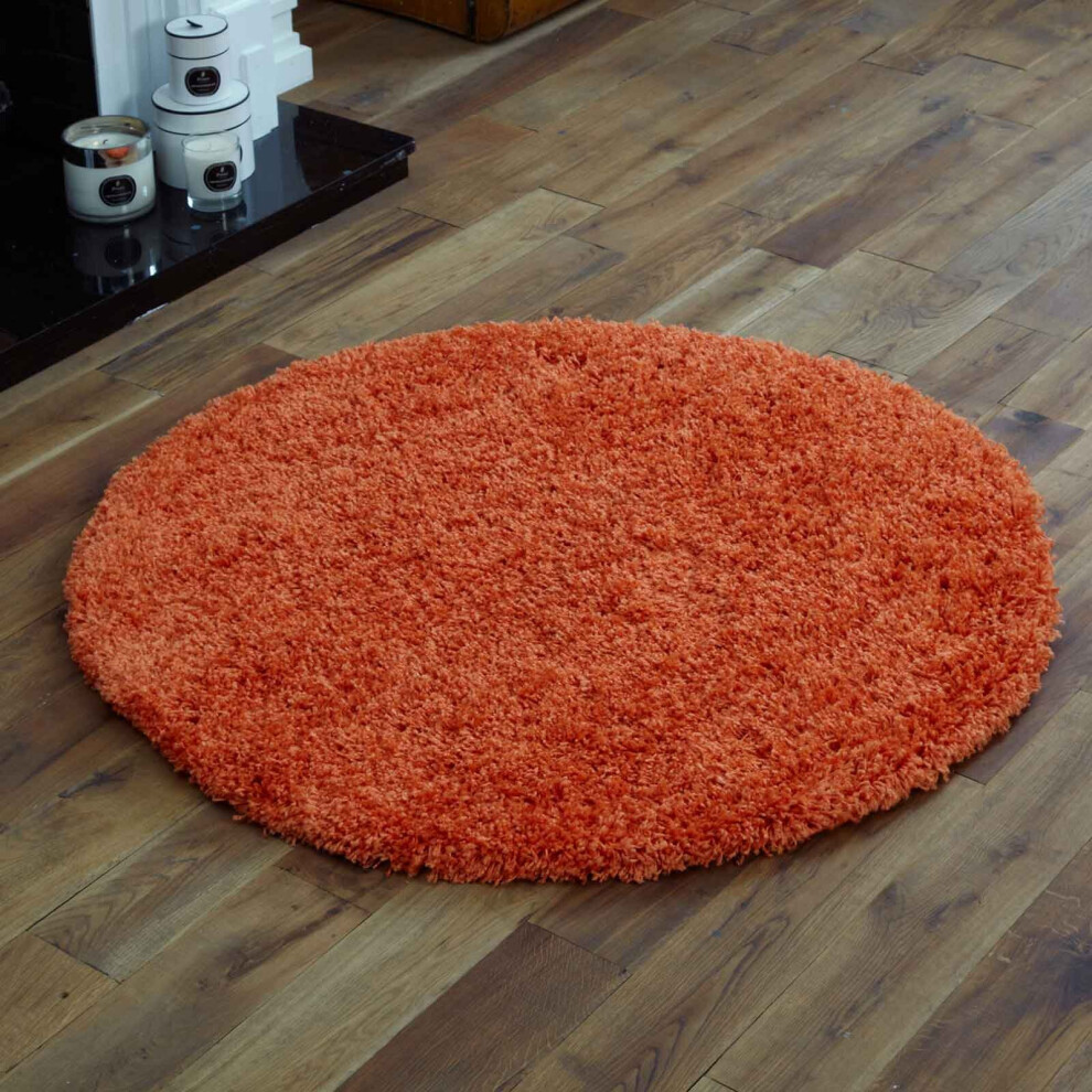 (110x110cm) Modern Thick Large Orange Shaggy Rug Circle Round Hallway Runner