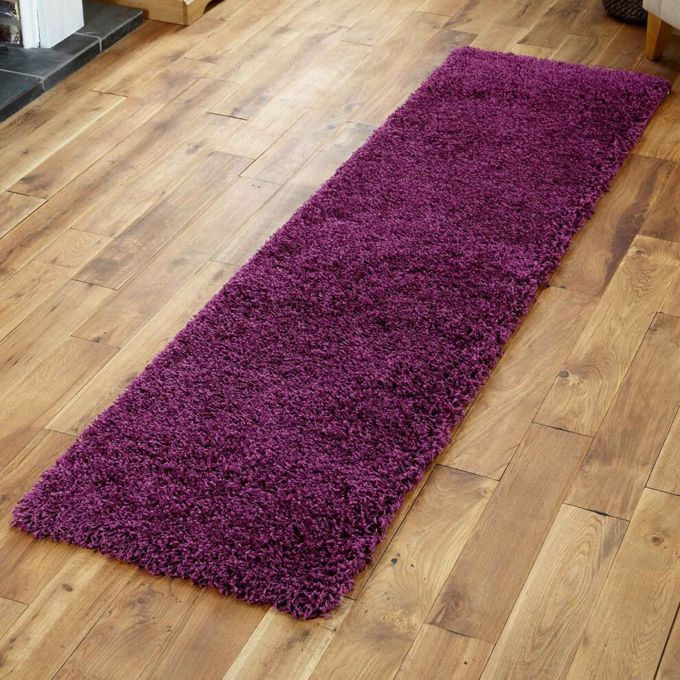 (60x230cm) LIVING ROOM THICK LARGE SHAGGY RUGS AUBERGINE PURPLE HALLWAY RUNNER RUG