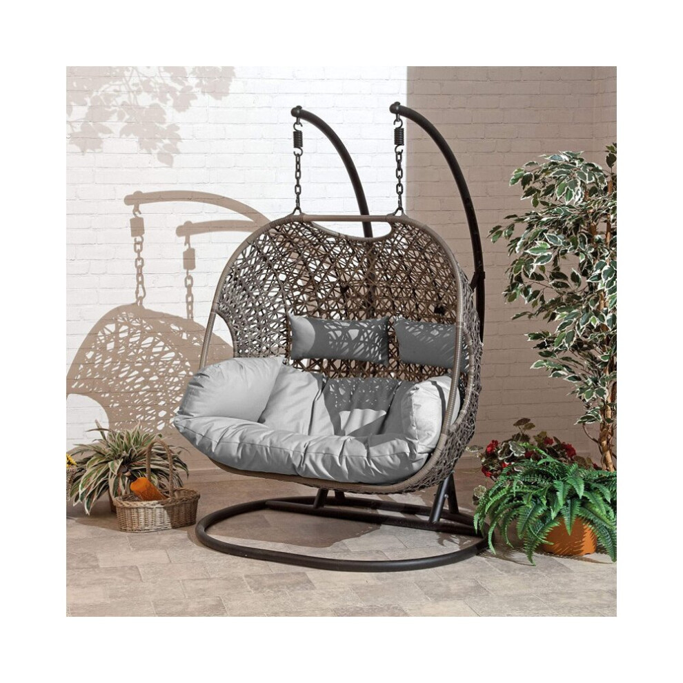 (Grey, Double) Rattan Cocoon Egg Chair - Single, Double or Triple