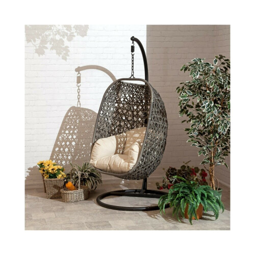 Garden Store Direct (Grey, Double) Rattan Cocoon Egg Chair - Single, Double or Triple 1