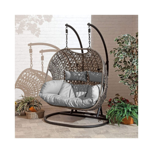 Garden Store Direct (Grey, Triple) Rattan Cocoon Egg Chair - Single, Double or Triple 1
