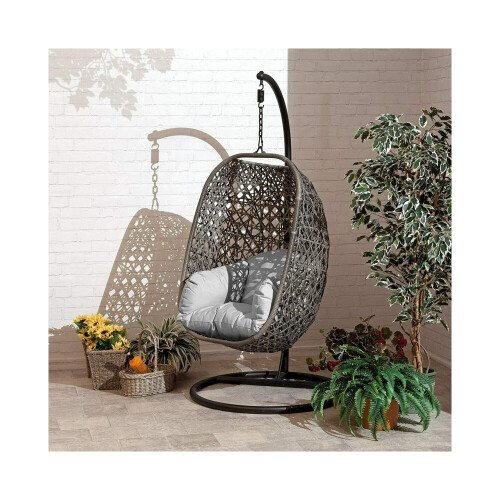 Garden Store Direct (Grey, Double) Rattan Cocoon Egg Chair - Single, Double or Triple 2