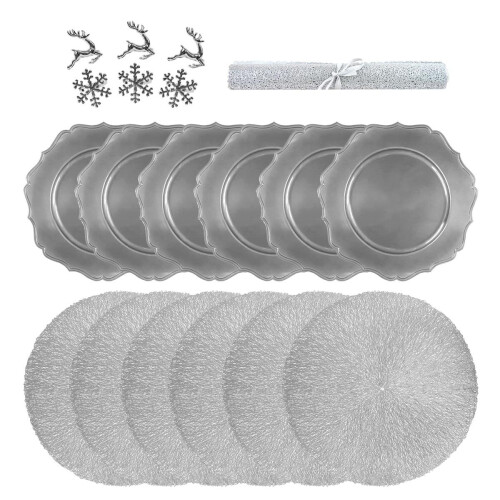 Christmas Table Decor Set For 6 Festive Dinner Setting All Silver