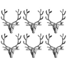 Set of 6 Stag Head Napkin Rings Silver Christmas Tableware Decoration Festive