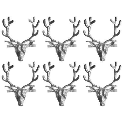 Set of 6 Stag Head Napkin Rings Silver Christmas Tableware Decoration Festive