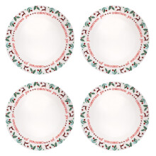 XM6290-PK2 Set of 4 Joy Range Porcelain Christmas Dinner Plates – Festive Holly, Mistletoe & Reindeer Table Decor