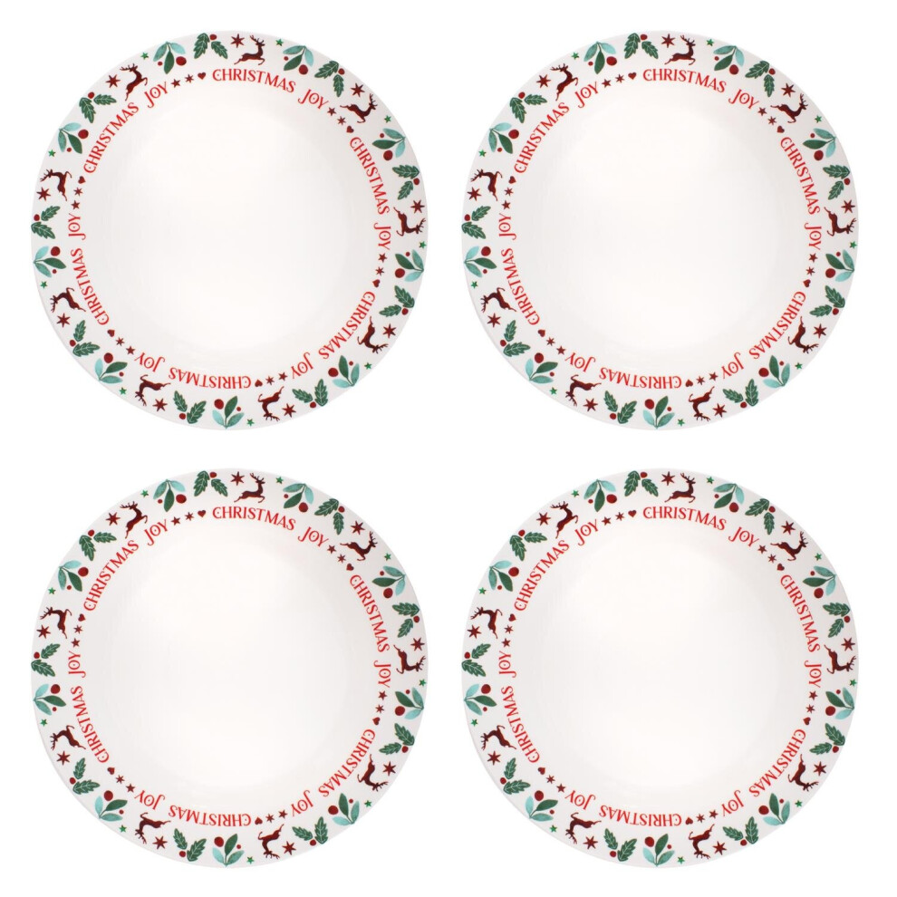 Set Of 4 Dinner Plates Joy Range Porcelain Festive Christmas Dinner Setting Decor