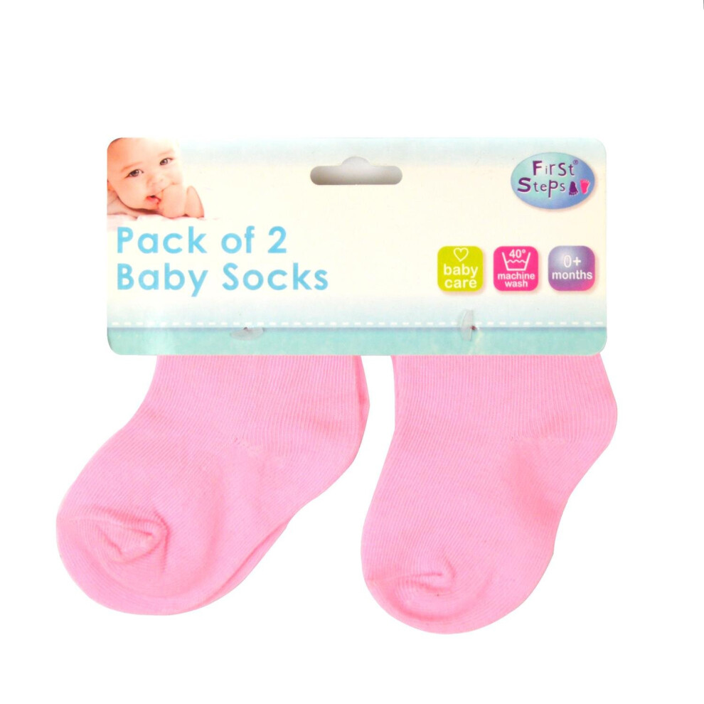 First Steps Pack of 2 Soft Machine Washable Pink Socks 0 months+