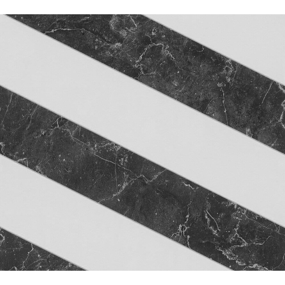 Marble Stripe Wallpaper Textured Vinyl Metallic Silver Black White