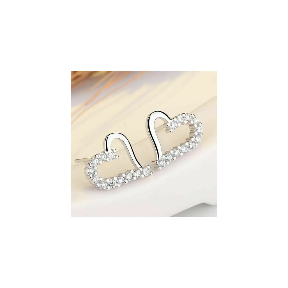 (Silver) Valentine's Day 925 Crystal Heart Stud Earrings Color