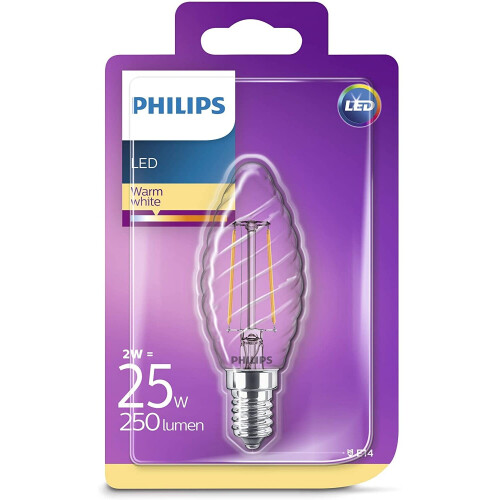 Philips Philips 2W ( 25W) LED twisted candle warm white, clear filament, E14 1