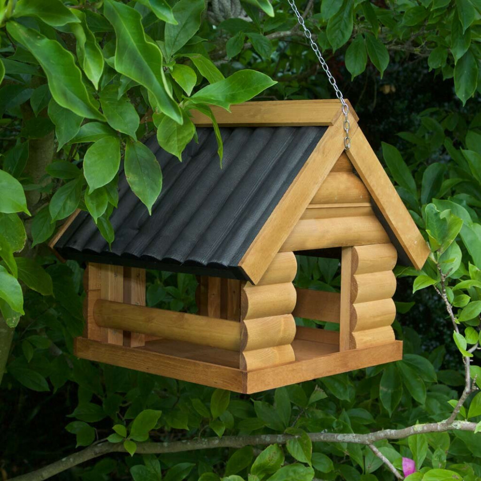 Wooden Fordwich Garden Hanging Bird House Black Roof Feeding Station