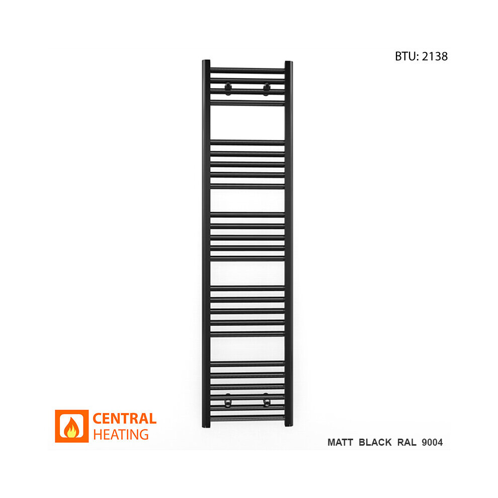 Photos - Radiator ) 450mm Wide Black Towel Rail  With Valves(Black Angled Valves, 450 x 1400mm (BTU: 2138)