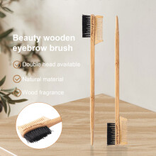 Dual Edge Comb Wide Application Ergonomic Mini Bamboo and Wood Eyebrow Brush for Beauty