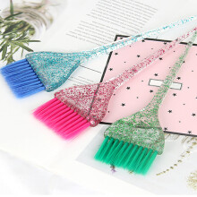 (Pink) Hairdressing Hair Dye Tint Coloring Bush with Transparent Glitter Decor Handle