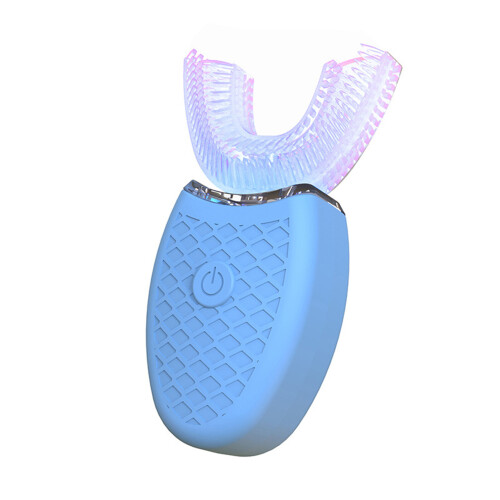 (Blue, Adult) Electric Toothbrush U-Shaped Ultrasonic Silicone 360 Degrees Automatic Blue Light Toothbrush for Home Use