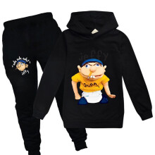 (Black, 140cm/7-8 years) Jeffy Puppet Hoodies Kids Spring Autumn Hoodies+Trousers Sets Casual Tracksuits