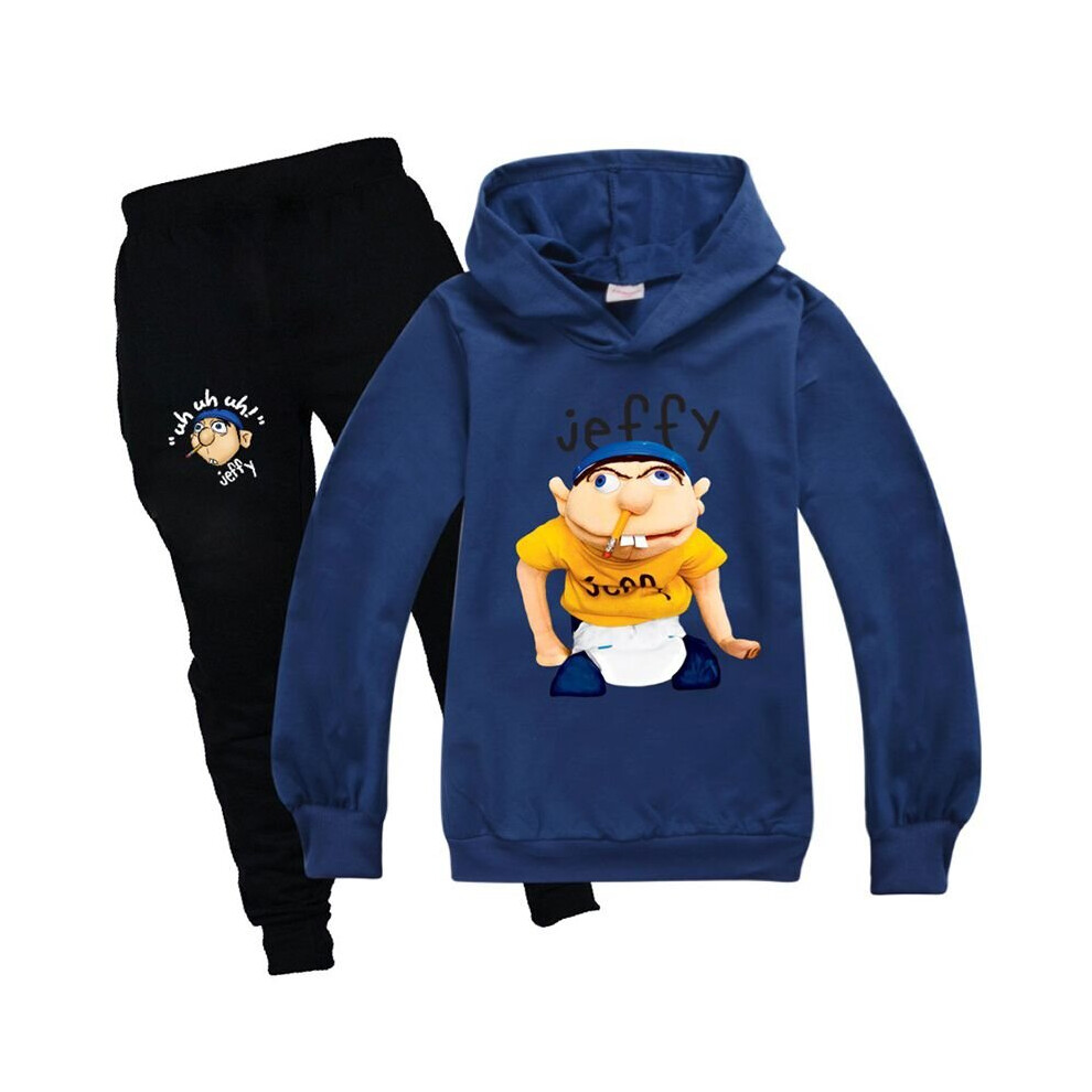 (Dark Blue, 130cm/6-7 years) Jeffy Puppet Hoodies Kids Spring Autumn Hoodies+Trousers Sets Casual Tracksuits