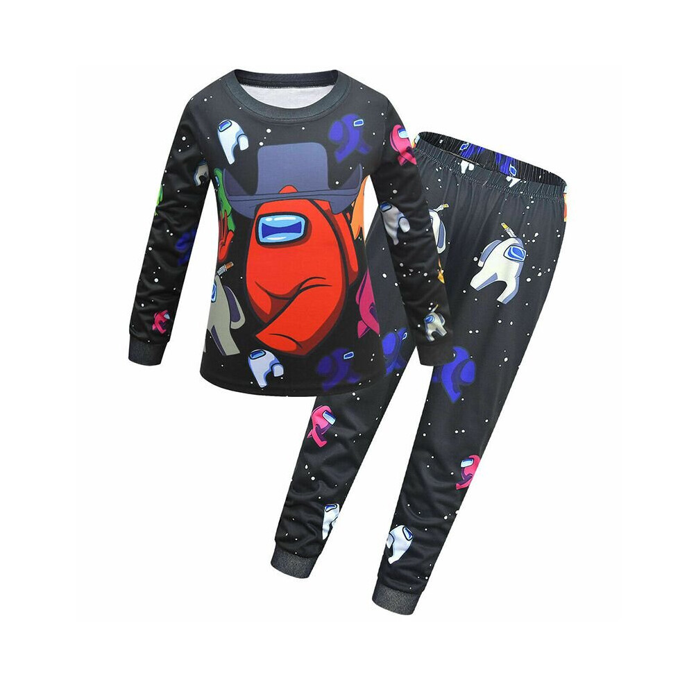 (BlackRed, 150CM/10-11 Years) Kids Boys Girls Among Us 2pcs Long Sleeve T-shirt Pyjamas Pjs Sets Nightwear