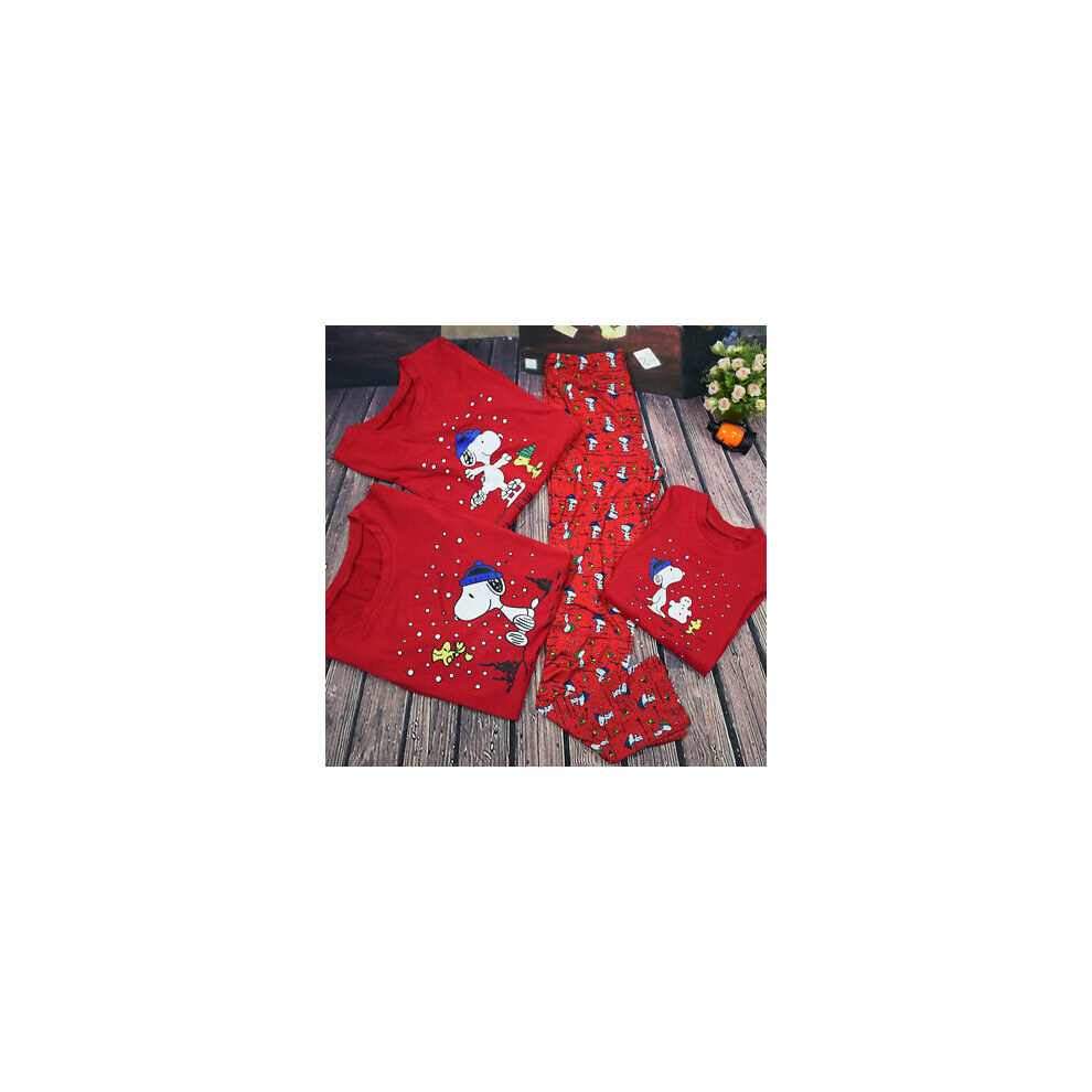 (Mom(1*Tops+1*Pants), L) Snoopy Family Christmas Pyjamas Nightwear Xmas Parent-child Outfit PJs Sets